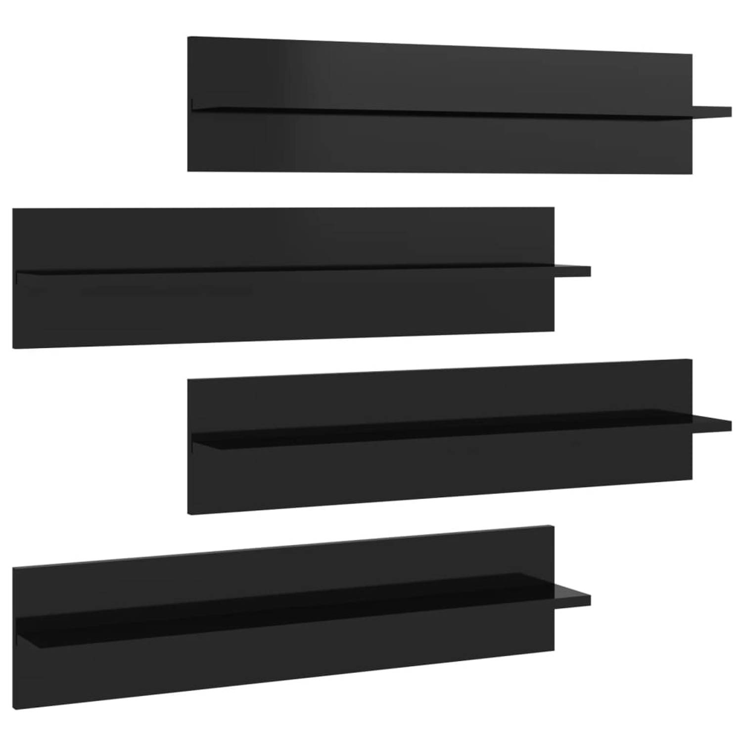 The Living Store Wandplanken - 80x11.5x18 cm - Hoogglans zwart - Set van 4