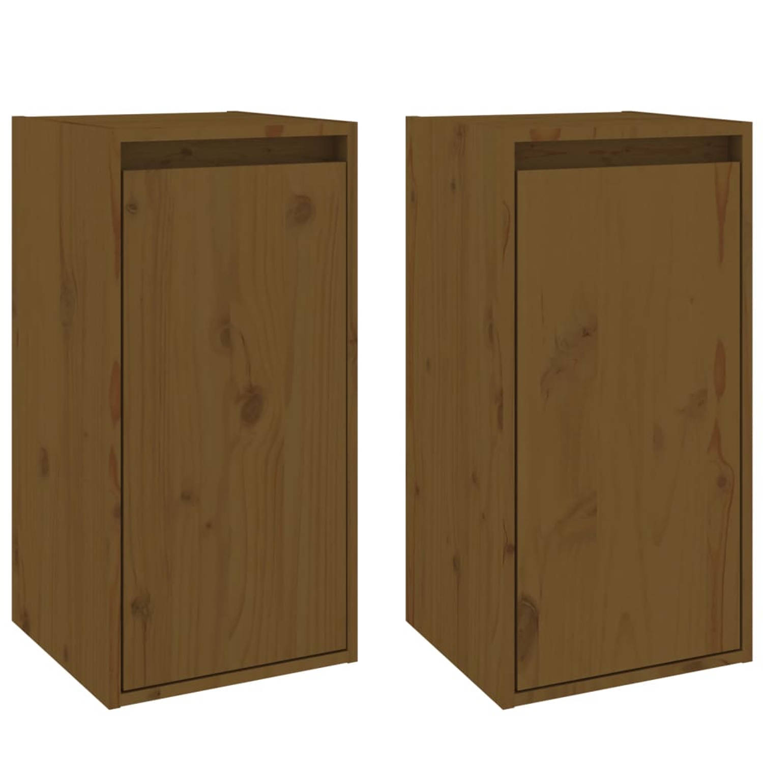The Living Store Wandkast Honingbruin - Massief grenenhout - 30x30x60 cm - Set van 2