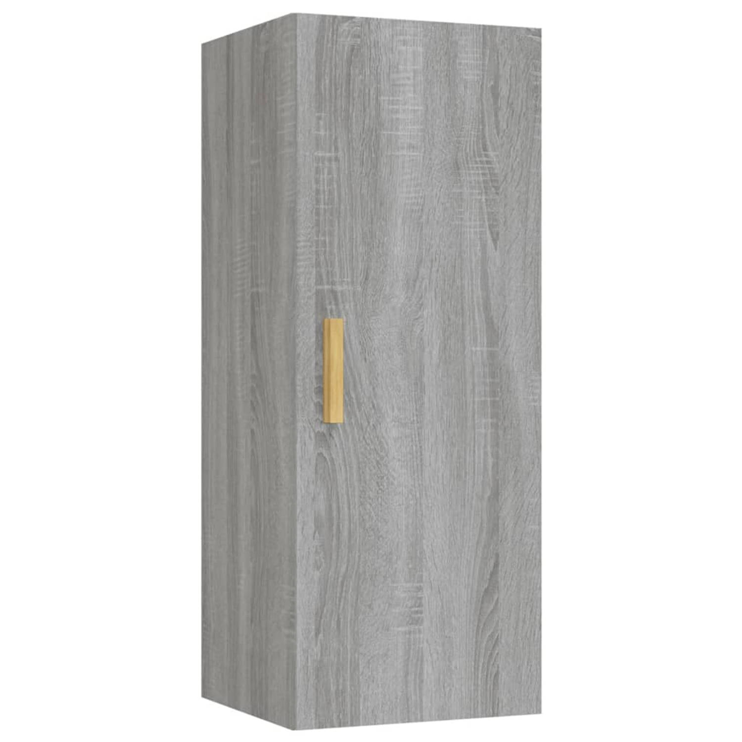 The Living Store Zwevende Wandkast - Grijs Sonoma Eiken - 34.5 x 34 x 90 cm - Stevig materiaal