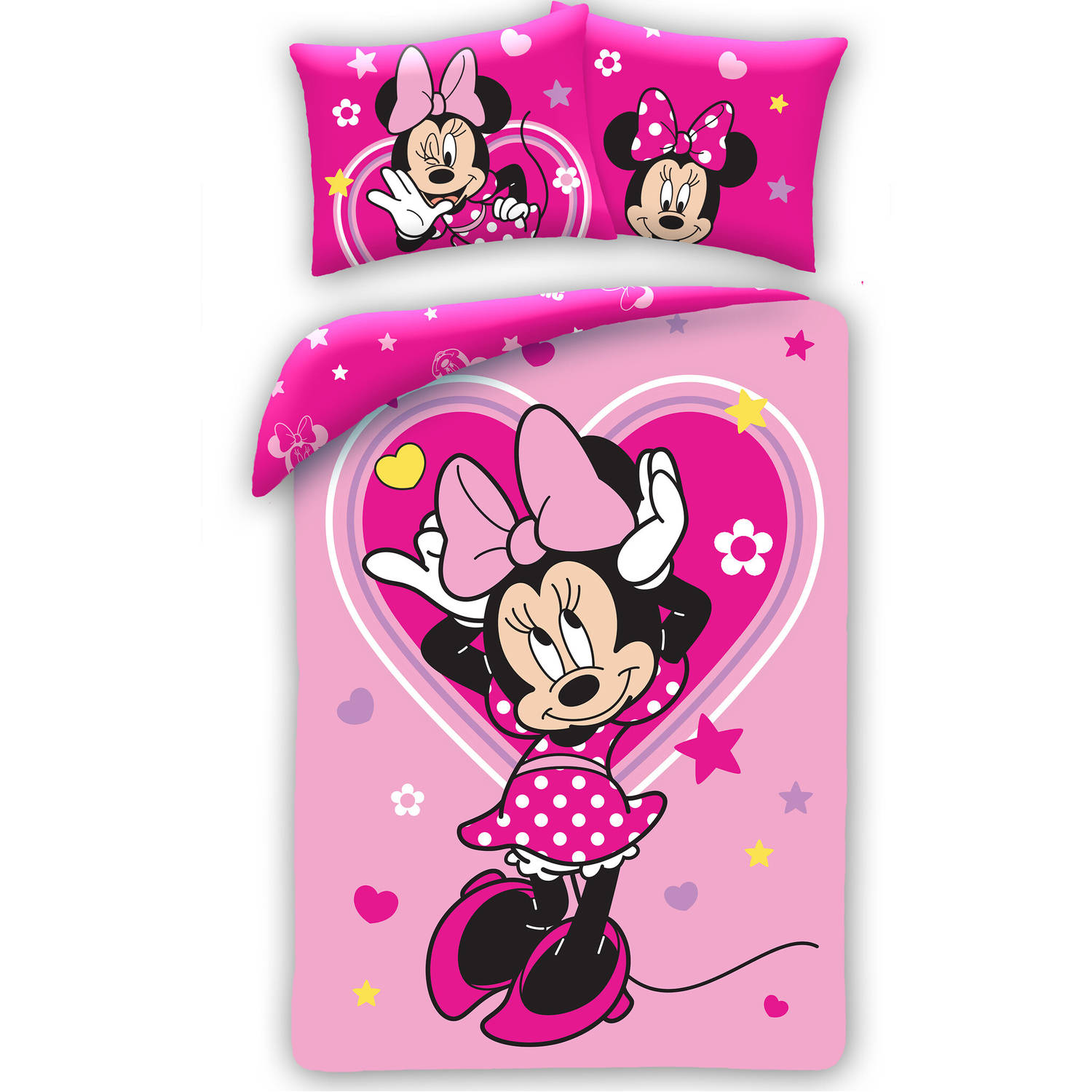 Disney Minnie Mouse Dekbedovertrek, Pink Love Eenpersoons 140 x 200 cm Katoen