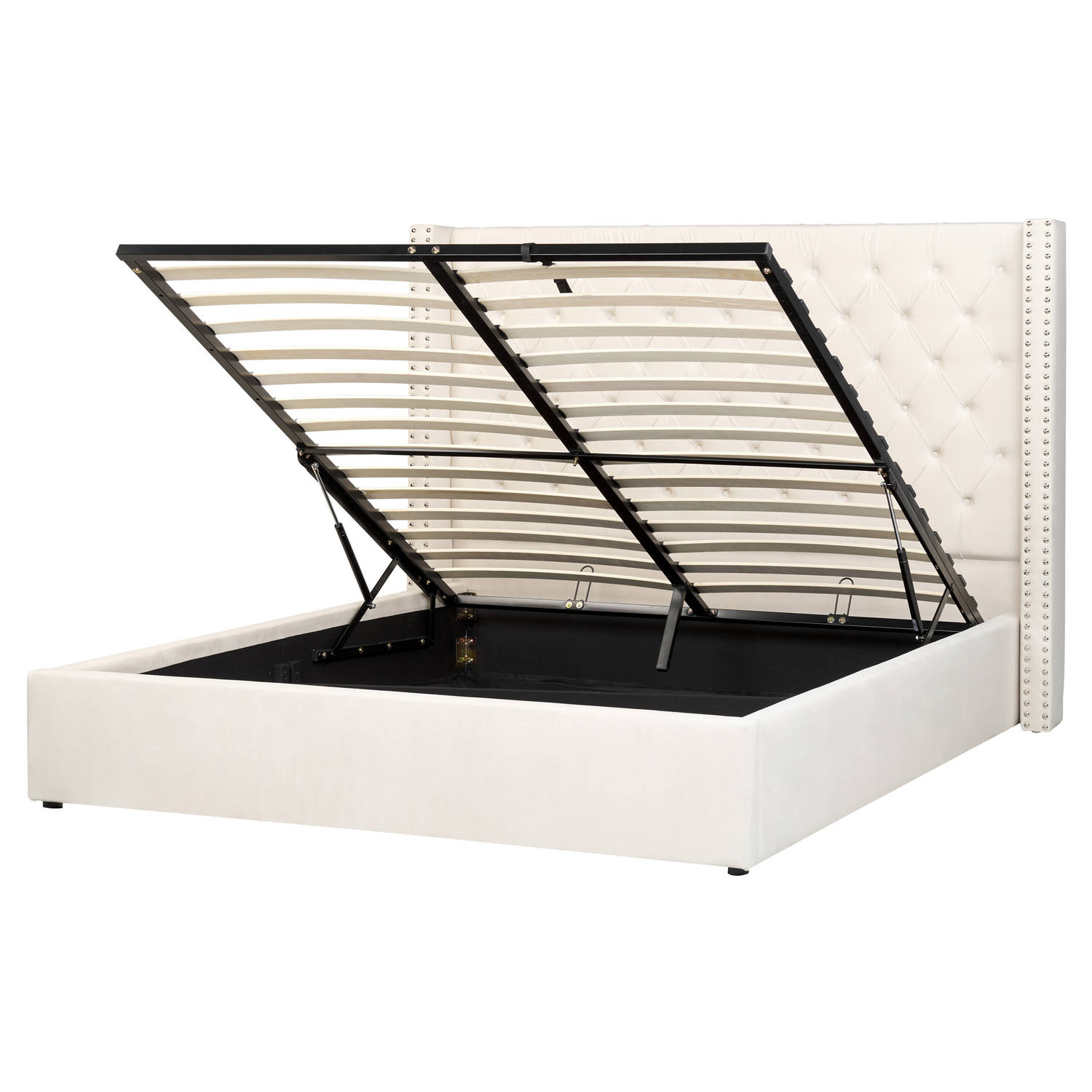 LUBBON - Bed met opbergruimte - Crème wit - 160 x 200 cm - Fluweel