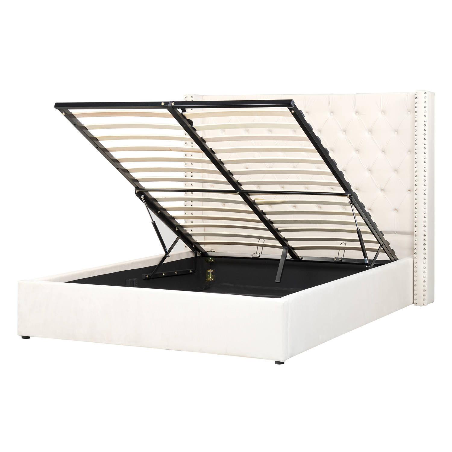 LUBBON - Bed met opbergruimte - Crème wit - 140 x 200 cm - Fluweel