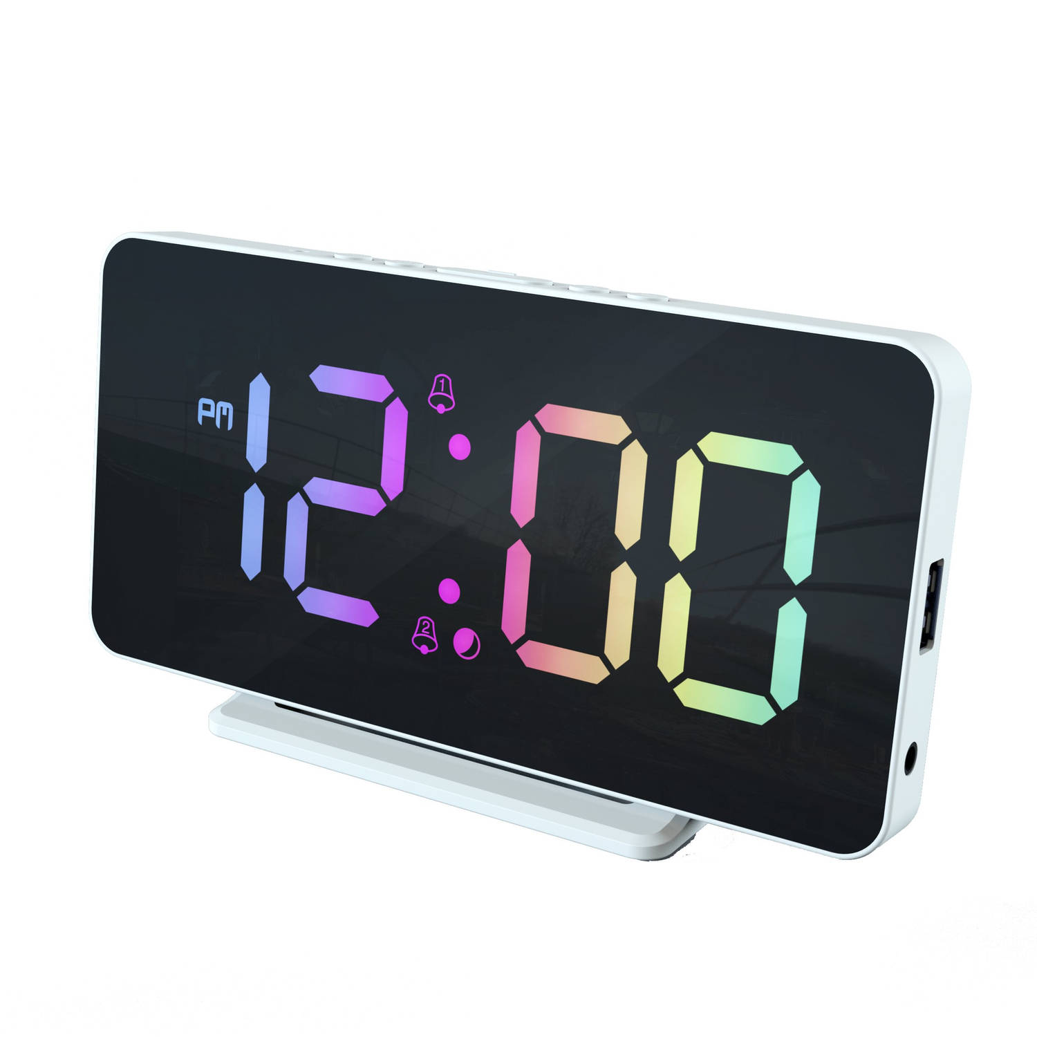 Caliber Caliber Slimline Wekker Digitale Klok Slaapkamer Twee alarmen Groot Meerkleurig Display USB