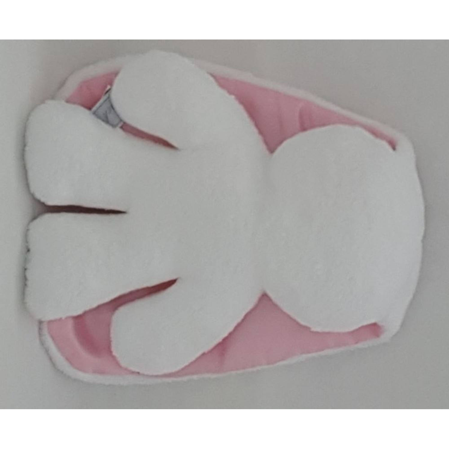 Harlekijn Snuggle Bunny wit met roze oren. 26 cm