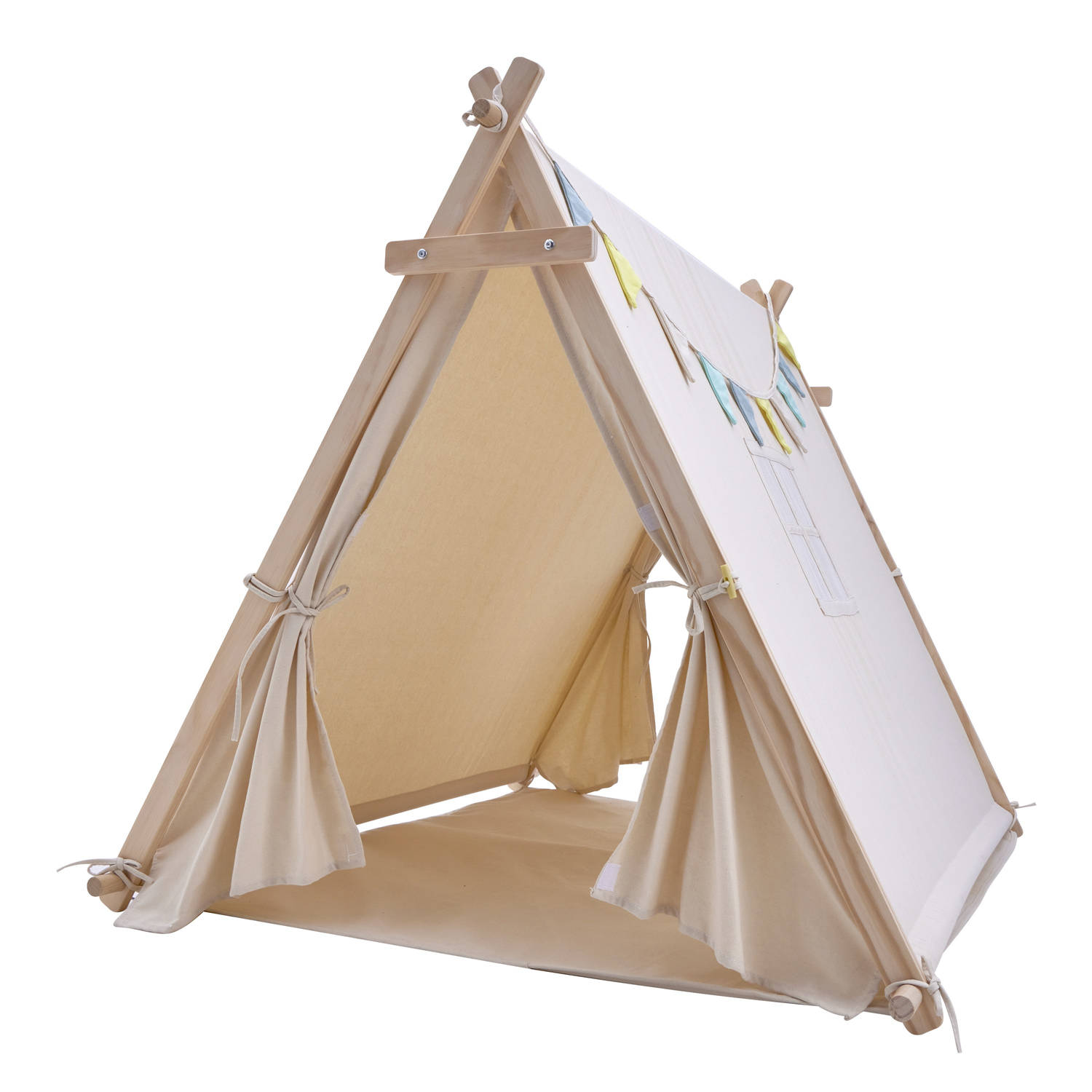 Sunny Sienna Tipi Tent in crème met vlaggen, raam & vloermat Wigwam Speeltent-Speeltentje van 100% k