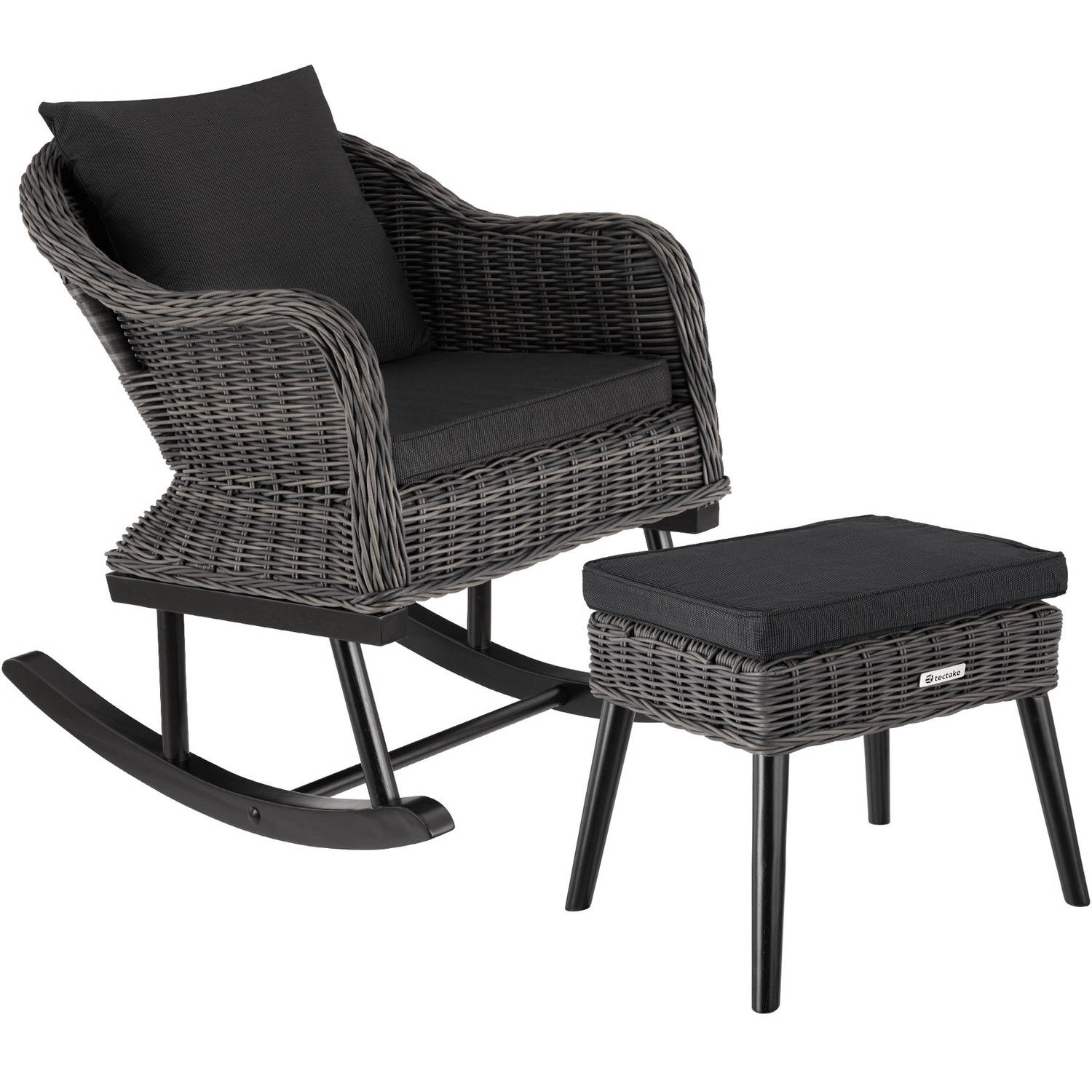 tectake® Wicker schommelstoel Rovigo met voetenbank Vibo grijs