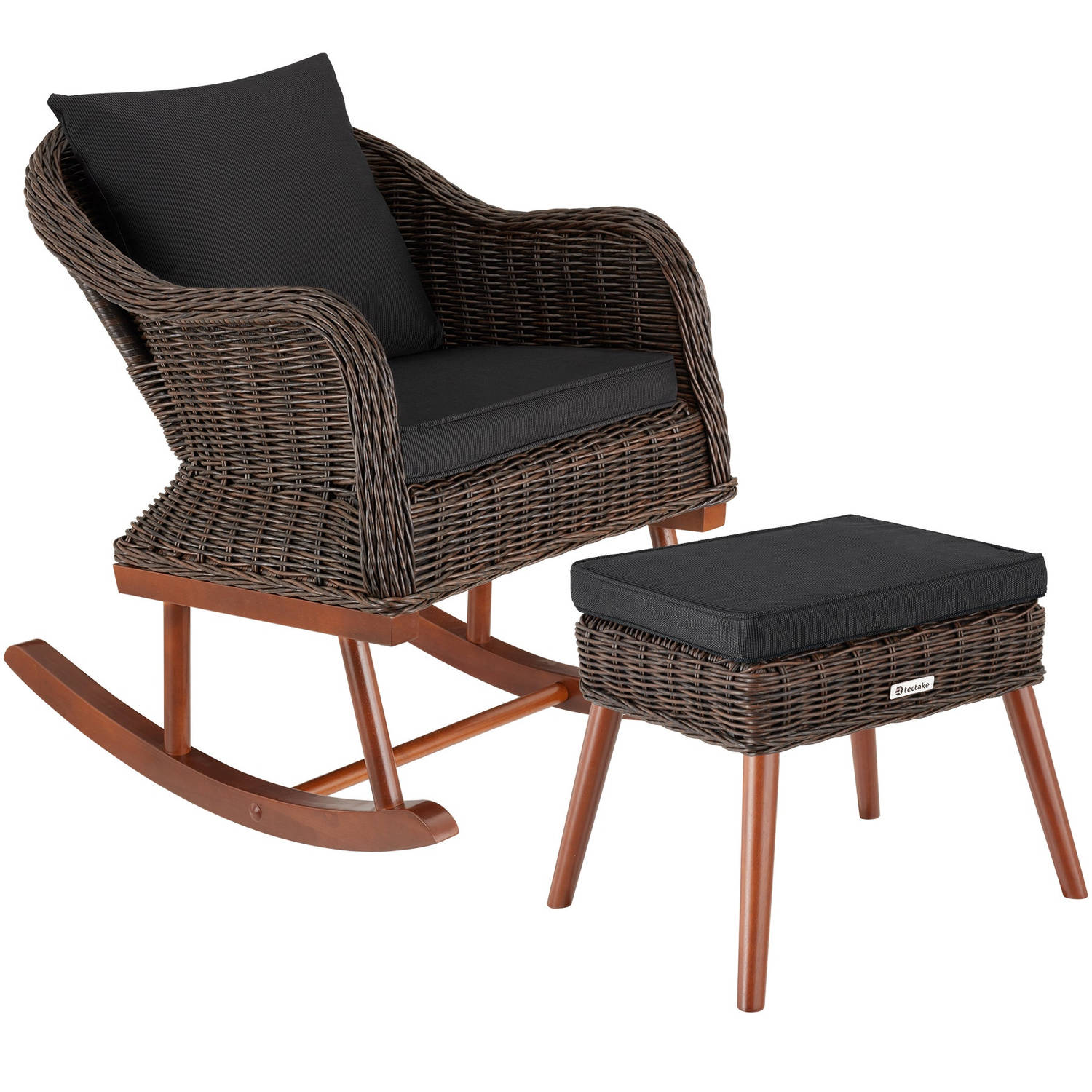 tectake - Wicker schommelstoel Rovigo met voetenbank Vibo - bruin