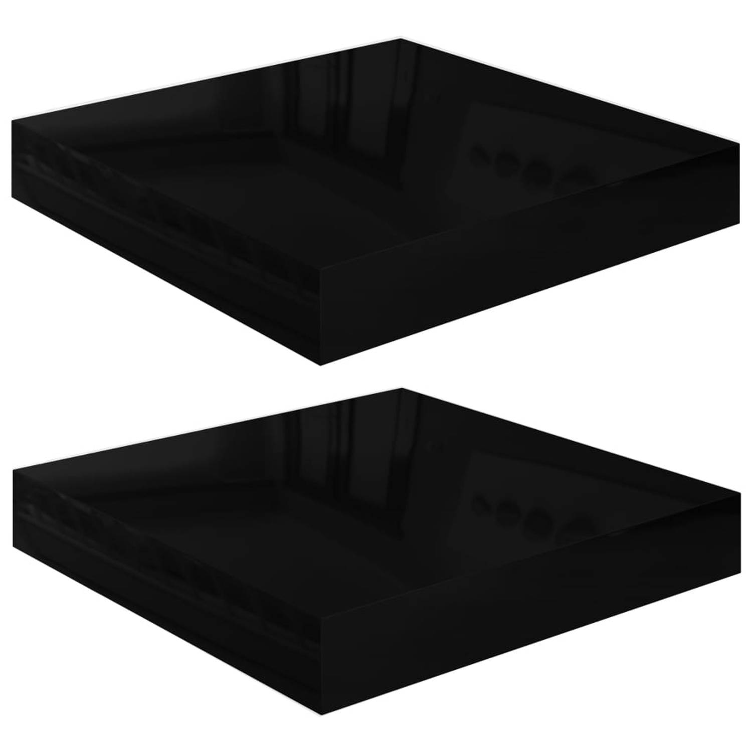 The Living Store Wandplanken - set van 2 - hoogglans zwart - honingraat MDF en metaal - 23 x 23.5 x 3.8 cm