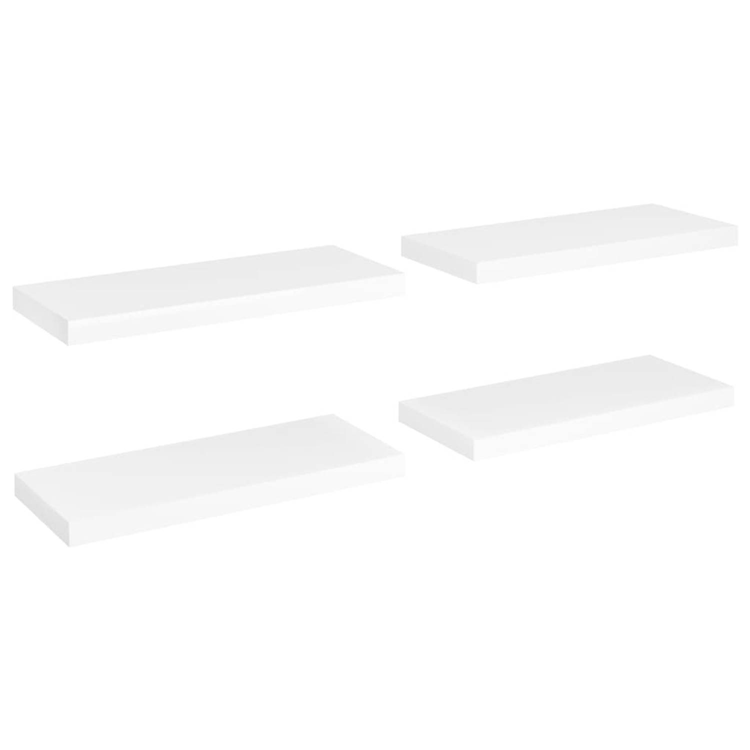 The Living Store Wandplanken - Set van 4 - 60x23.5x3.8cm - Onzichtbaar montagesysteem - Hoogwaardig MDF en metaal