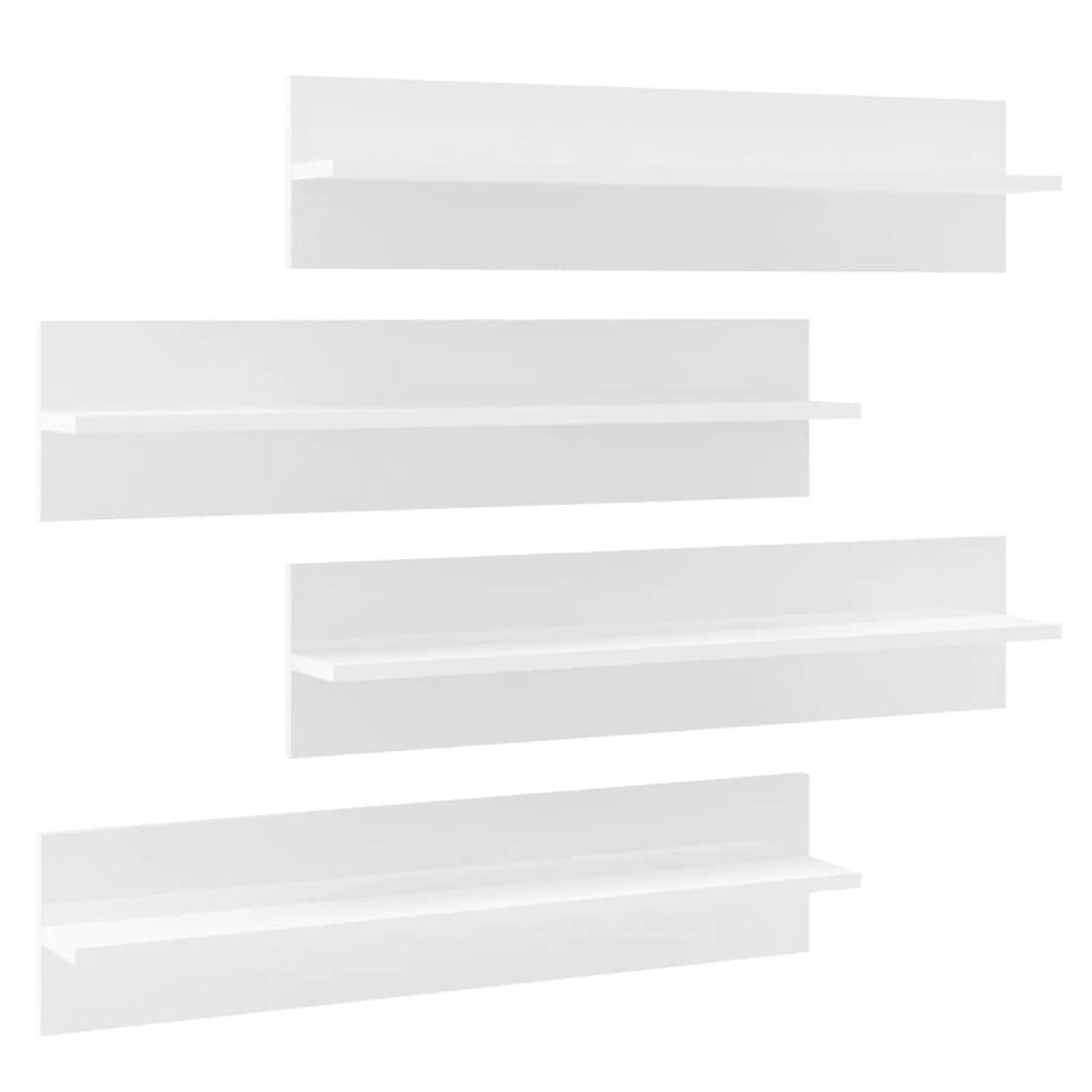 The Living Store Wandplanken - Hoogglans wit - 80 x 11.5 x 18 cm (B x D x H) - Set van 4