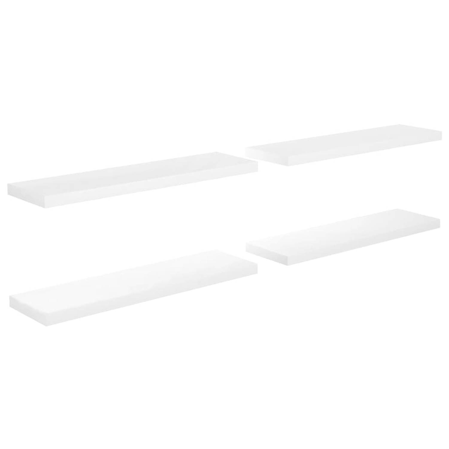 The Living Store Wandplanken - Set van 4 - Hoogglans Wit - 90 x 23.5 x 3.8 cm - Honingraat MDF en Metaal