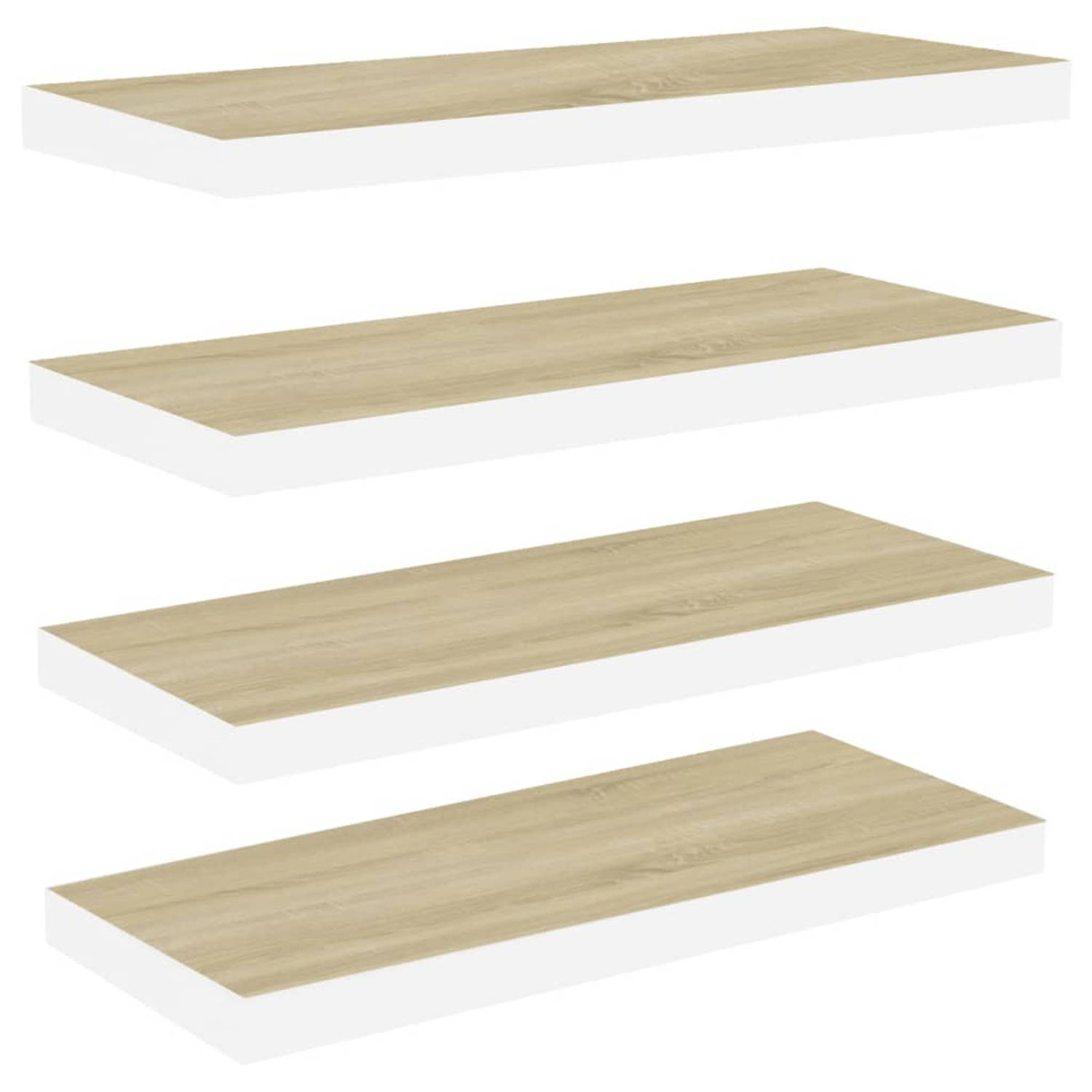 The Living Store Wandschappen zwevend 4 st 60x23-5x3-8 cm MDF eikenkleurig wit - Wandsteun