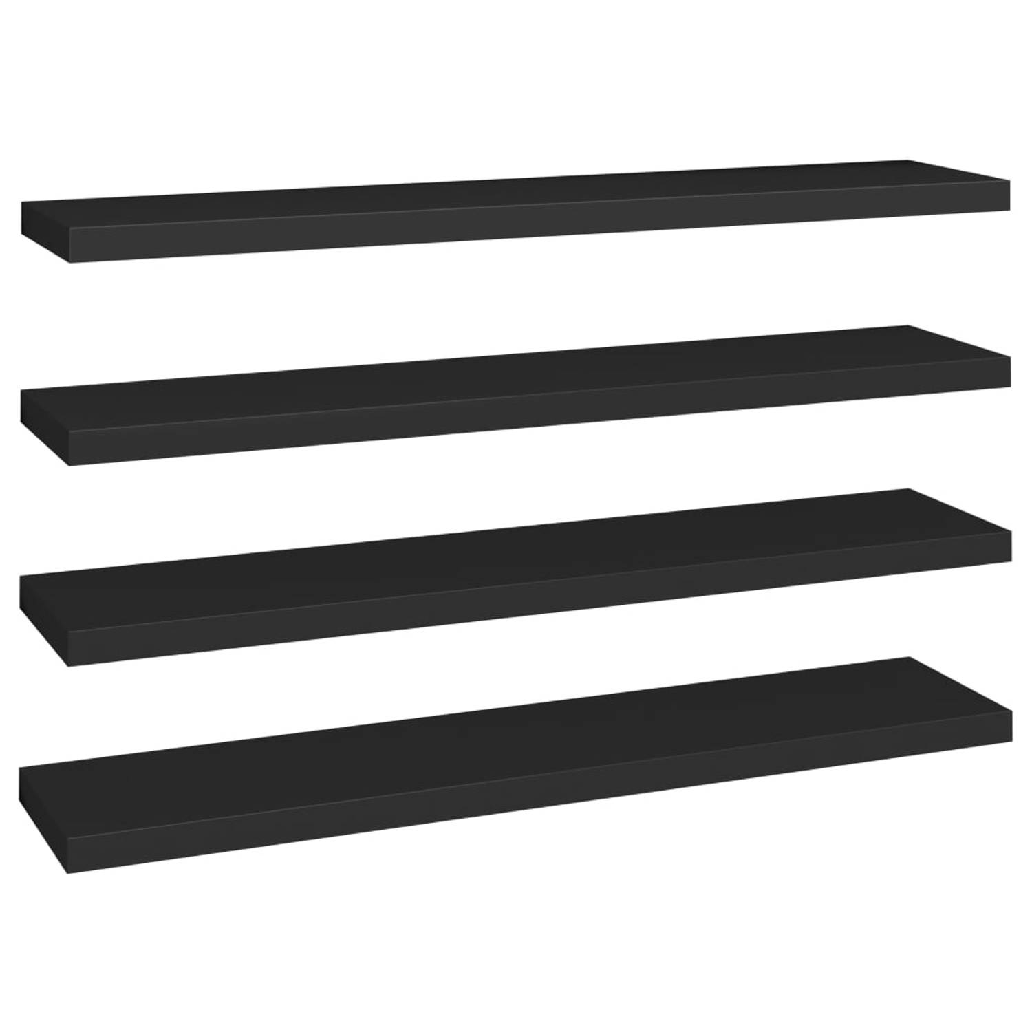 The Living Store Trendy Wandplanken - Set van 4 - 120 x 23.5 x 3.8 cm - Zwart