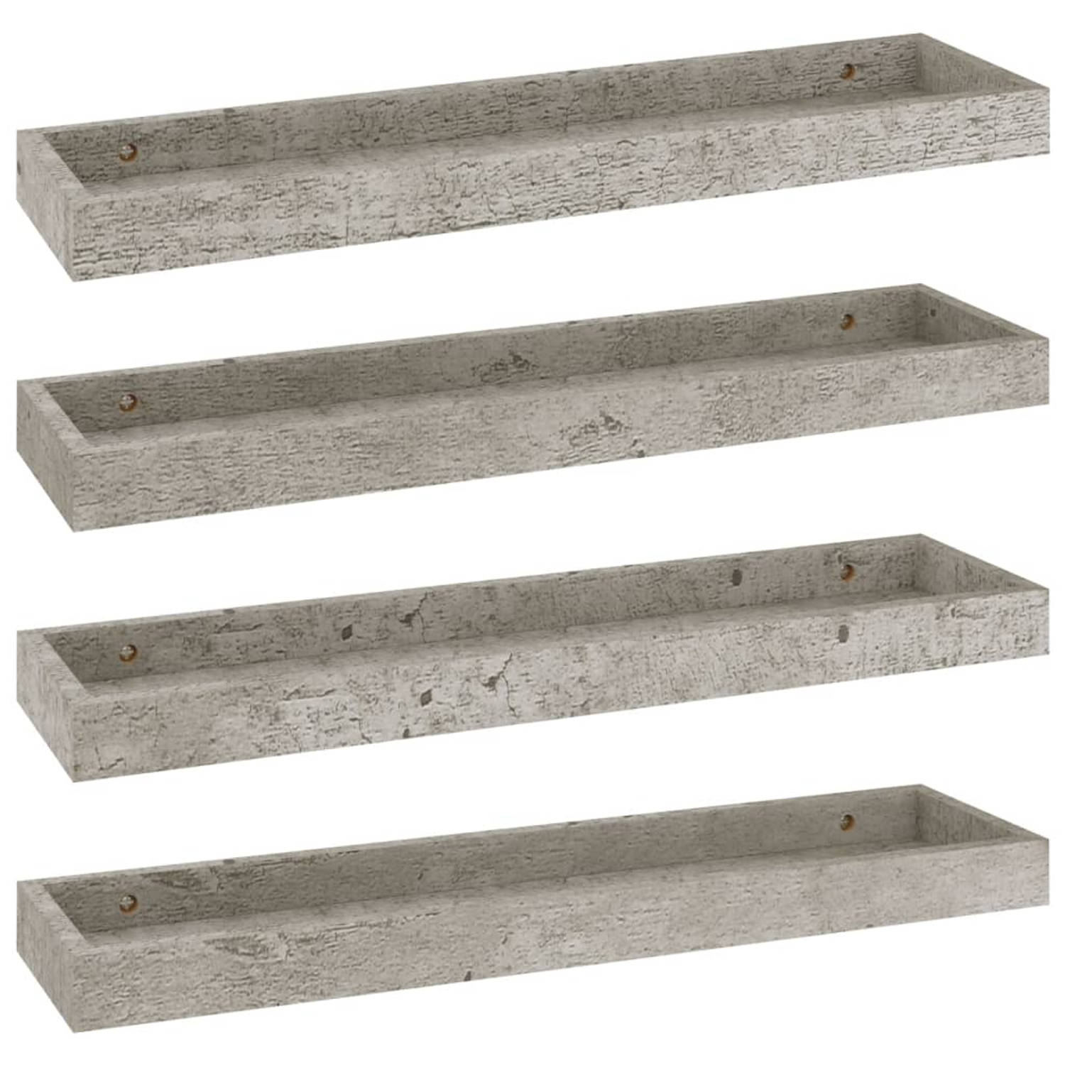 The Living Store Wandschappen 4 st Loggia 60x15x4 cm MDF betongrijs - Wandsteun