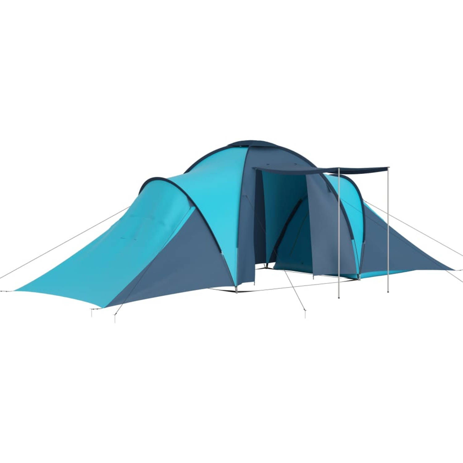 The Living Store kampeertent Grote tent - 576 x 235 x 190 cm - 6 persoons - 2 compartimenten - blauw en lichtblauw