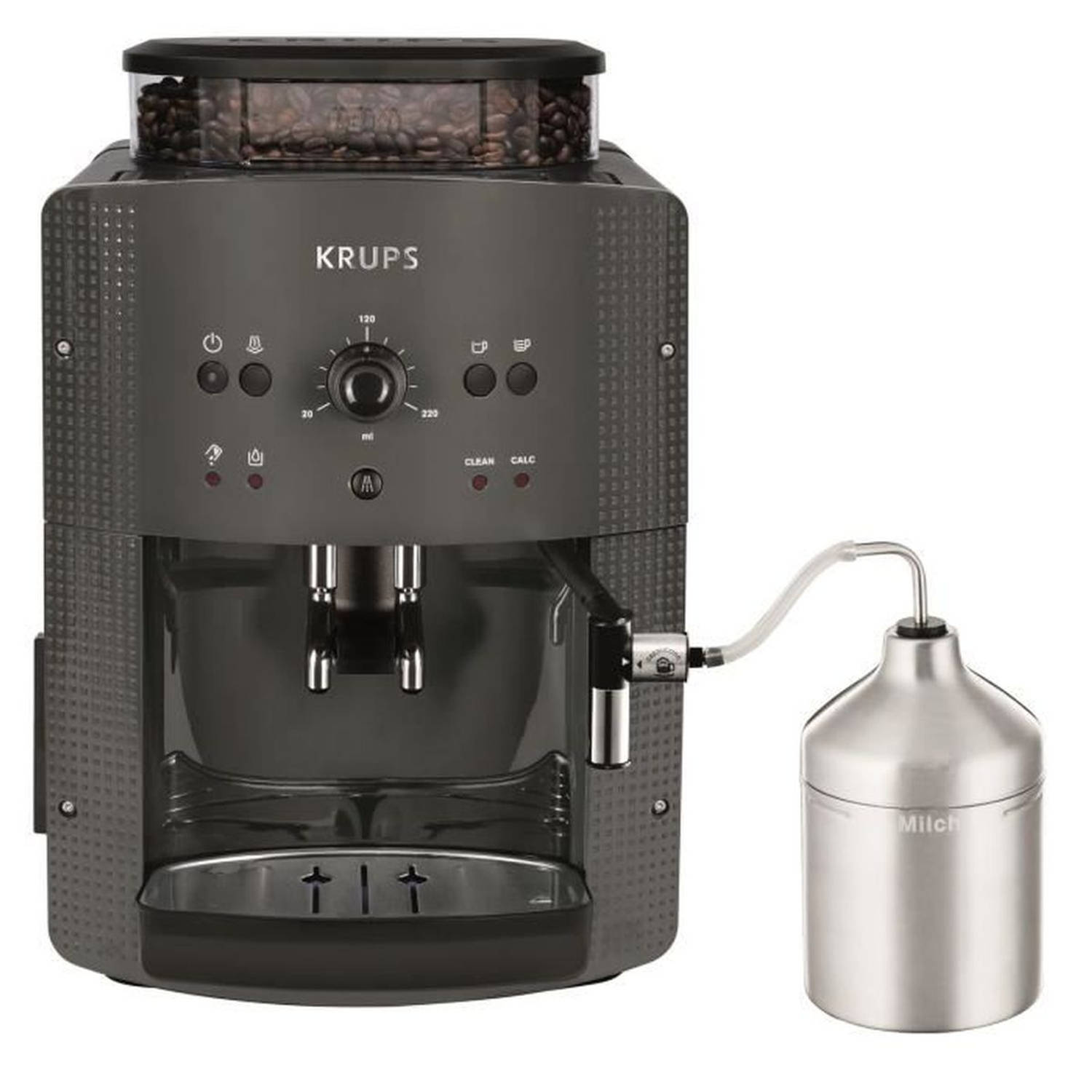 KRUPS Koffiezetapparaat met bonenmaler, Melkopschuimer, 2 espressokoppen tegelijk, Essential grijs Y