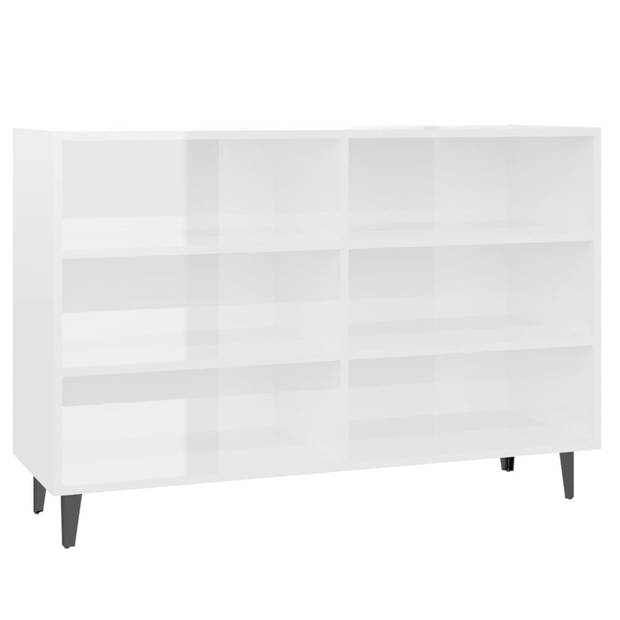 The Living Store Dressoir Industriële Stijl - 103.5 x 35 x 70 cm - Hoogglans wit - Spaanplaat en metaal