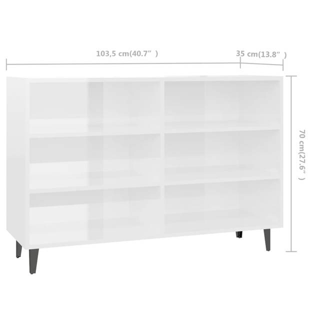 The Living Store Dressoir Industriële Stijl - 103.5 x 35 x 70 cm - Hoogglans wit - Spaanplaat en metaal