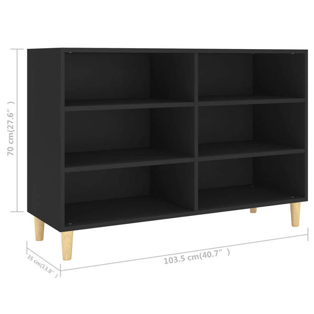 The Living Store Dressoir Scandinavisch Zwart - 103.5 x 35 x 70 cm - 6 Schappen