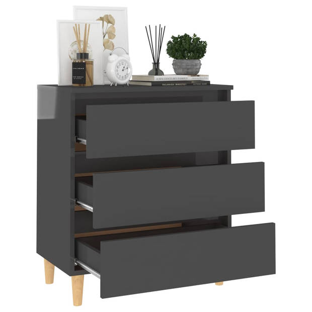 The Living Store Dressoir Scandinavische Stijl - Hoogglans Grijs - 60 x 35 x 69 cm - Met 3 lades