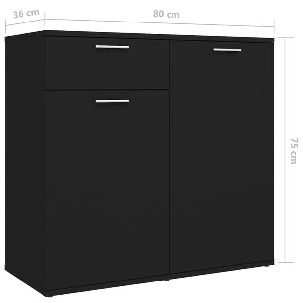 The Living Store Dressoir - 4 deuren en 2 lades - 160 x 36 x 75 cm - zwart hout