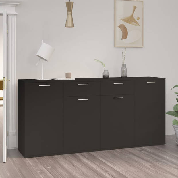 The Living Store Dressoir - 4 deuren en 2 lades - 160 x 36 x 75 cm - zwart hout