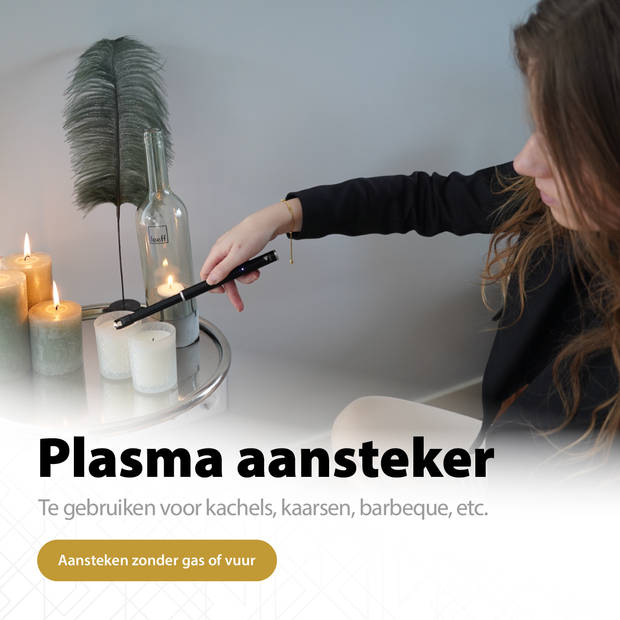 Oplaadbare Lange Dunne Elektrische Aansteker - Plasma Aansteker - Inclusief Cadeauverpakking - BBQ – Kaarsen - Zwart