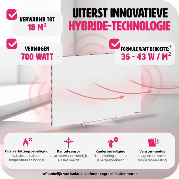 tectake® - Hybride infraroodpaneel met thermostaat en omval- en overhittingsbeveiliging - 700 w - 90x5,5x60cm - 405006