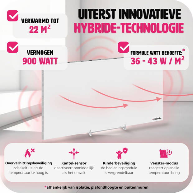 tectake® - Hybride infraroodpaneel met thermostaat en omval- en overhittingsbeveiliging - 900 w - 120x2,5x60cm - 405007