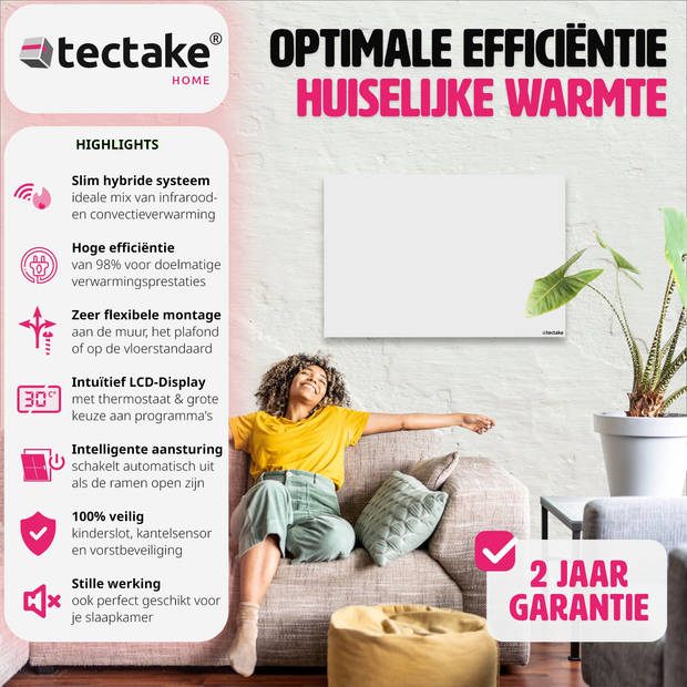 tectake® - Hybride infraroodpaneel met thermostaat en omval- en overhittingsbeveiliging - 300 w - 60x2,5x40cm - 405003