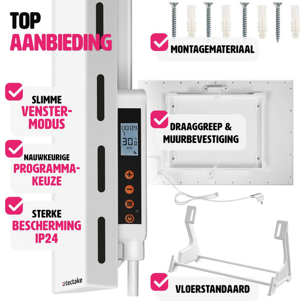 tectake® - Hybride infraroodpaneel met thermostaat en omval- en overhittingsbeveiliging - 300 w - 60x2,5x40cm - 405003