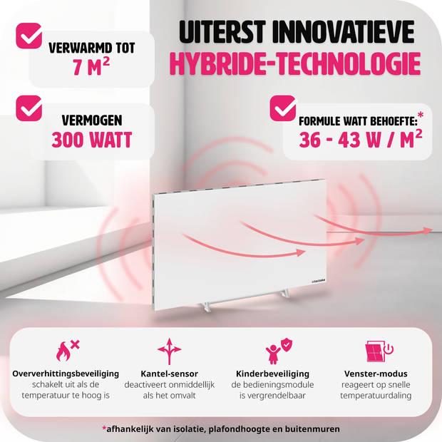 tectake® - Hybride infraroodpaneel met thermostaat en omval- en overhittingsbeveiliging - 300 w - 60x2,5x40cm - 405003