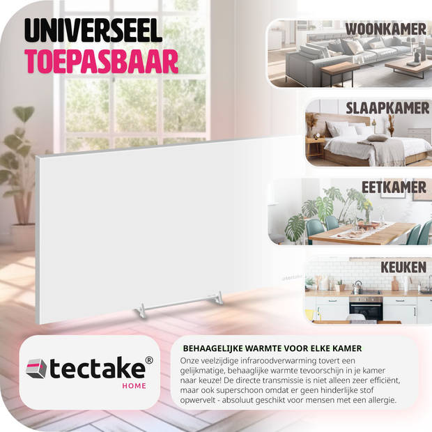 tectake® - Infraroodpaneel met thermostaat en omval- en overhittingsbeveiliging - 900 w - 120x2,5x60cm - 405013