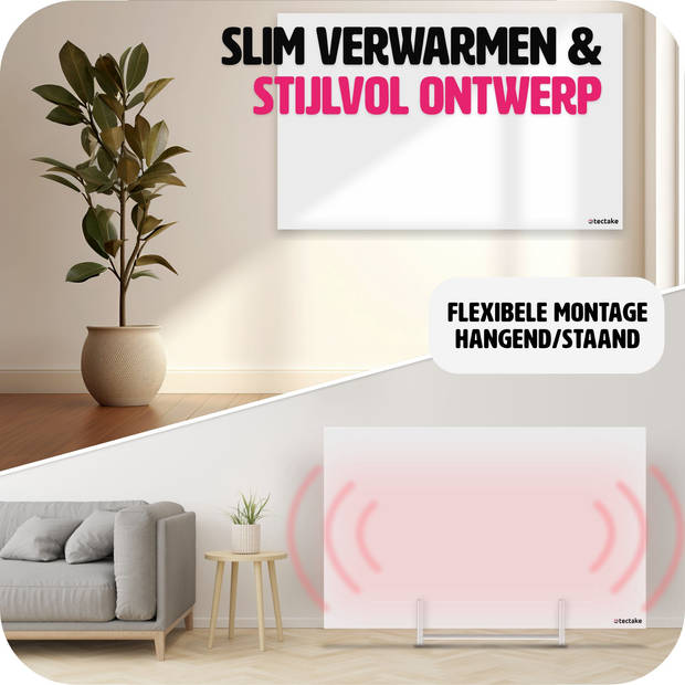 tectake® - Infraroodpaneel met thermostaat en omval- en overhittingsbeveiliging - 900 w - 120x2,5x60cm - 405013