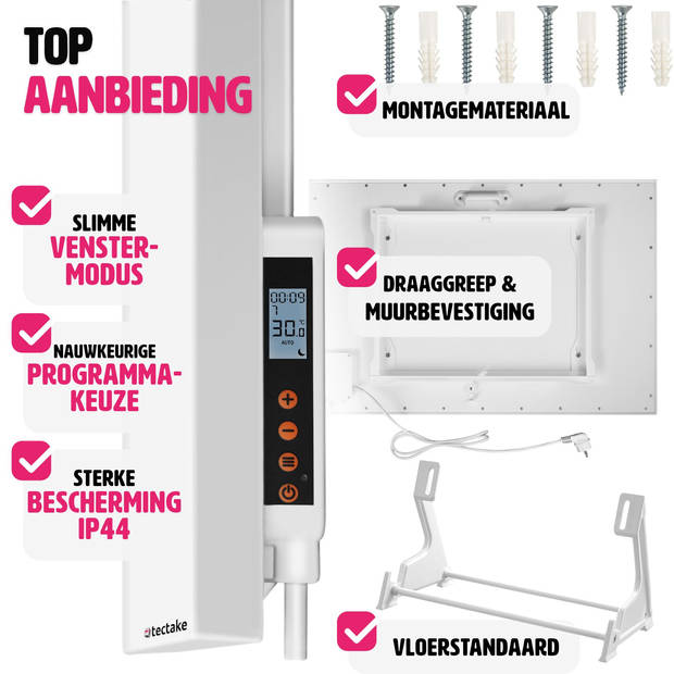 tectake® - Infraroodpaneel met thermostaat - omval- en overhittingsbeveiliging - ISP TH 300 watt - 60x2,5x40cm - 405009