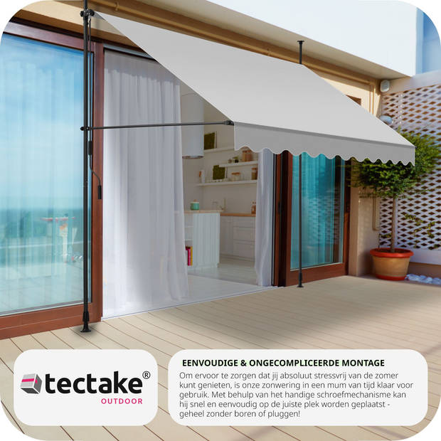 tectake - klemluifel - Zonnescherm – Zonneluifel - Klem-zonwering - Zonnescherm Balkon - 250 x 180 cm - lichtgrijs