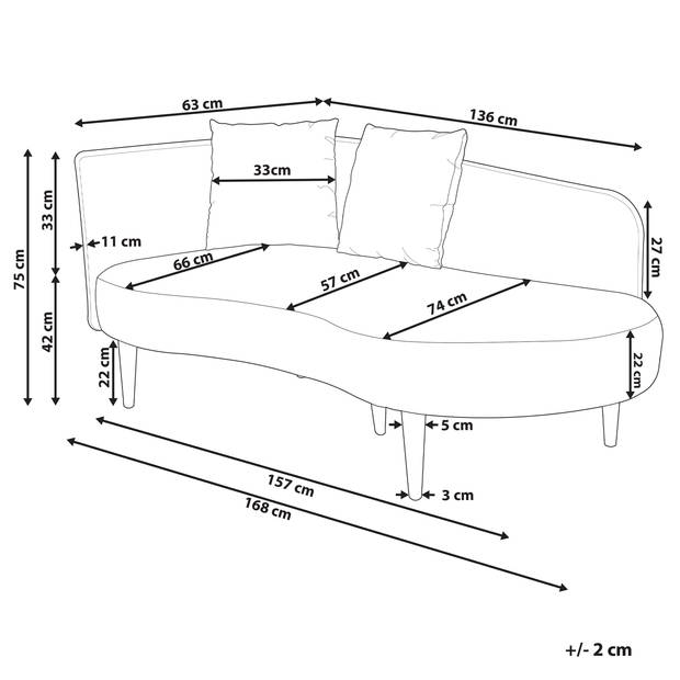 Beliani CHAUMONT - Chaise longue-Grijs-Fluweel