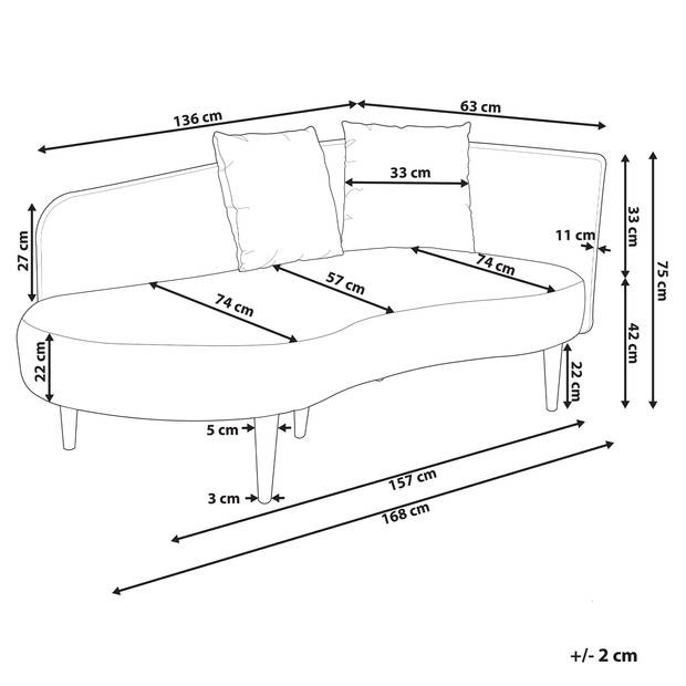 Beliani CHAUMONT - Chaise longue-Wit-Fluweel