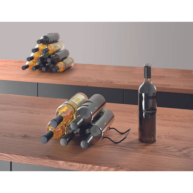 Tomado Metaltex - Set van 2 flessenhouders - Wave 20 - Mat zwart - voor wijnflessen (0,75 liter)