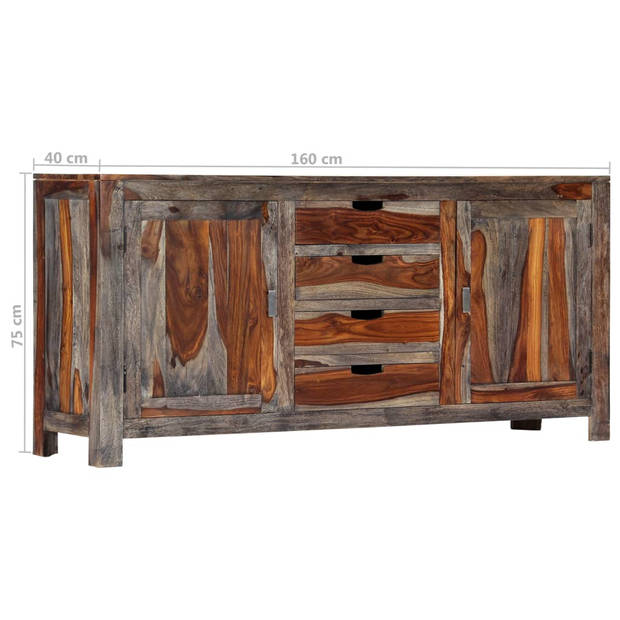 The Living Store Sheeshamhouten dressoir - 160 x 40 x 75 cm - grijs