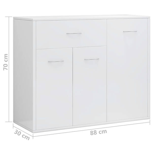 The Living Store Dressoir - Hoogglans wit - 88 x 30 x 70 cm - Met 1 lade en 3 deuren