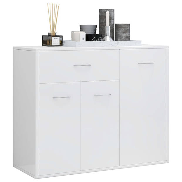 The Living Store Dressoir - Hoogglans wit - 88 x 30 x 70 cm - Met 1 lade en 3 deuren