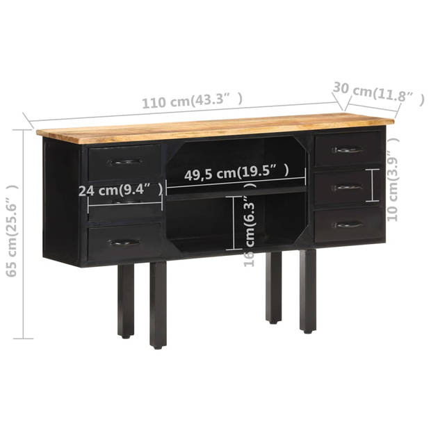 The Living Store Industrieel Houten Dressoir - 110 x 30 x 65 cm - Massief ruw mangohout en staal