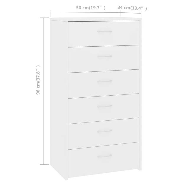 The Living Store Dressoir - niet vermeld - Dressoir - 50 x 34 x 96 cm - Kleur- Wit - Materiaal- Bewerkt hout - 6 lades