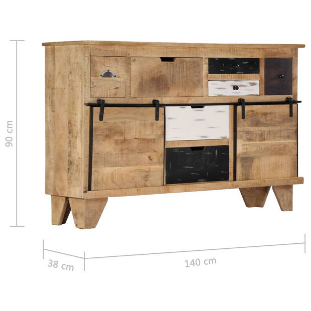 The Living Store Dressoir Massief Mangohout - 140 x 38 x 90 cm - 7 lades en 2 deuren