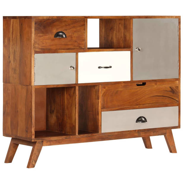 The Living Store Retro Dressoir - Massief Acaciahout - 115 x 35 x 86 cm - Donkere Honingafwerking