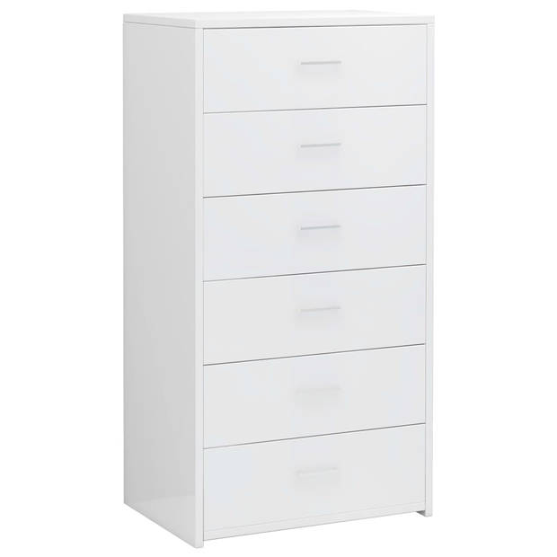 The Living Store Dressoir - Hoogglans wit - 50 x 34 x 96 cm - 6 lades