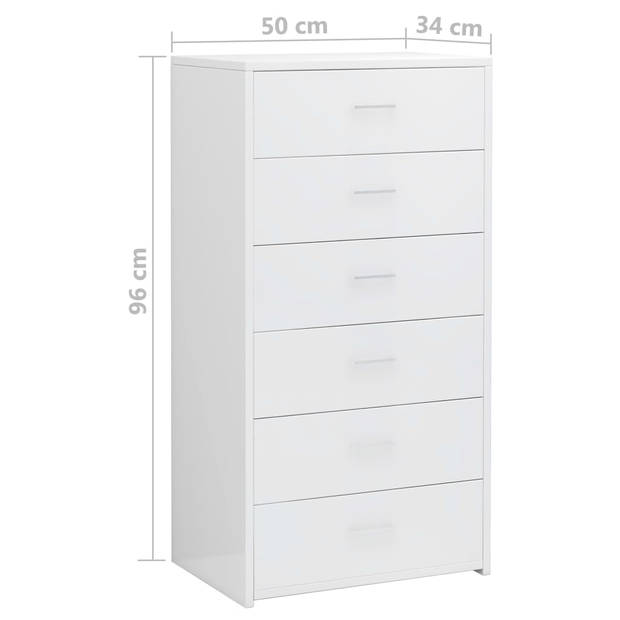 The Living Store Dressoir - Hoogglans wit - 50 x 34 x 96 cm - 6 lades