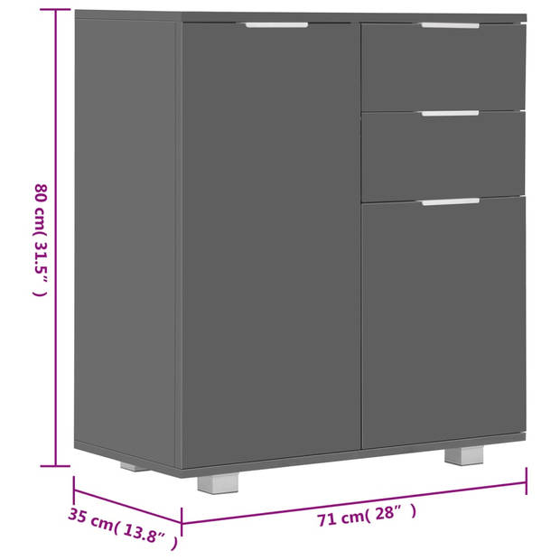 The Living Store Dressoir Marmerlook - Grijs - 71 x 35 x 80 cm - 2 lades en 2 deuren