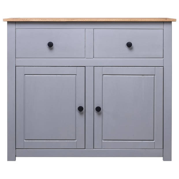 The Living Store Dressoir - Massief grenenhout - 93 x 40 x 80 cm - Grijs+natuurkleur - 2 Lades+2 Deuren